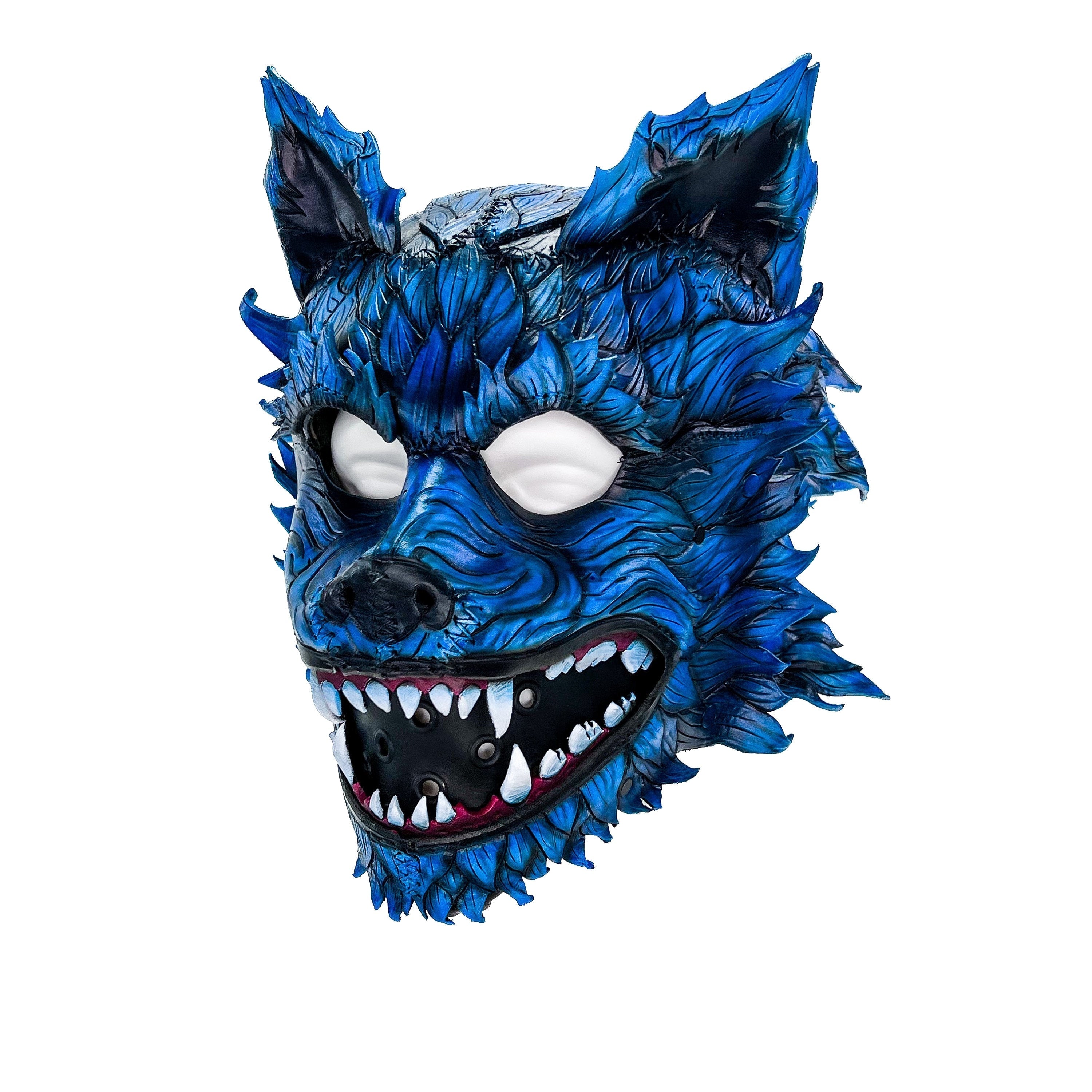 In Stock - The Blue Lycan - Handmade Genuine Leather Helmet Mask Rockwell Masks