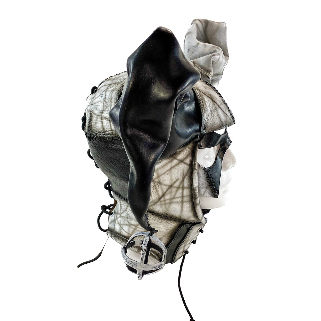 In Stock - Handcrafted Genuine Leather Jester Mask in Black and White Rockwell Masks