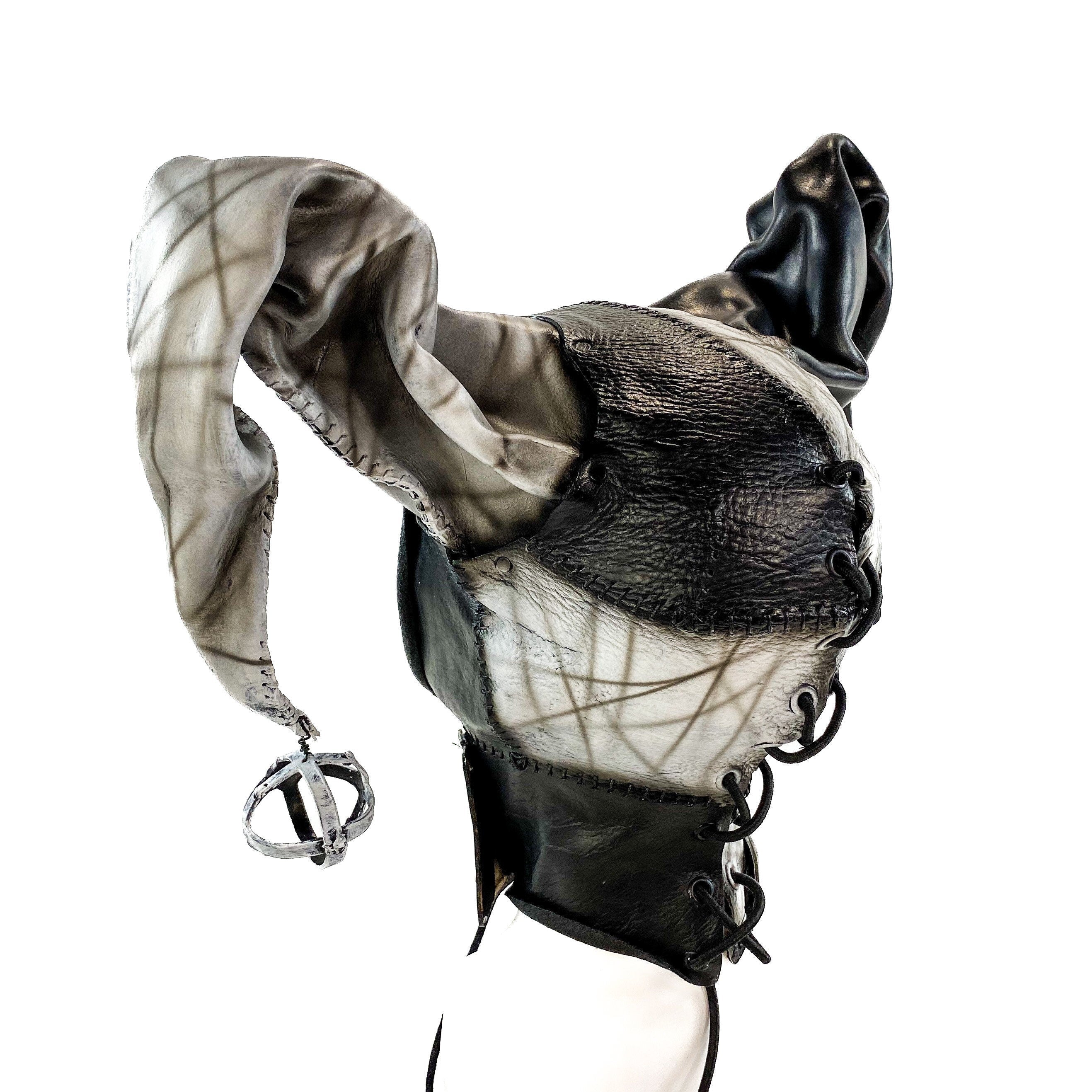In Stock - Handcrafted Genuine Leather Jester Mask in Black and White Rockwell Masks