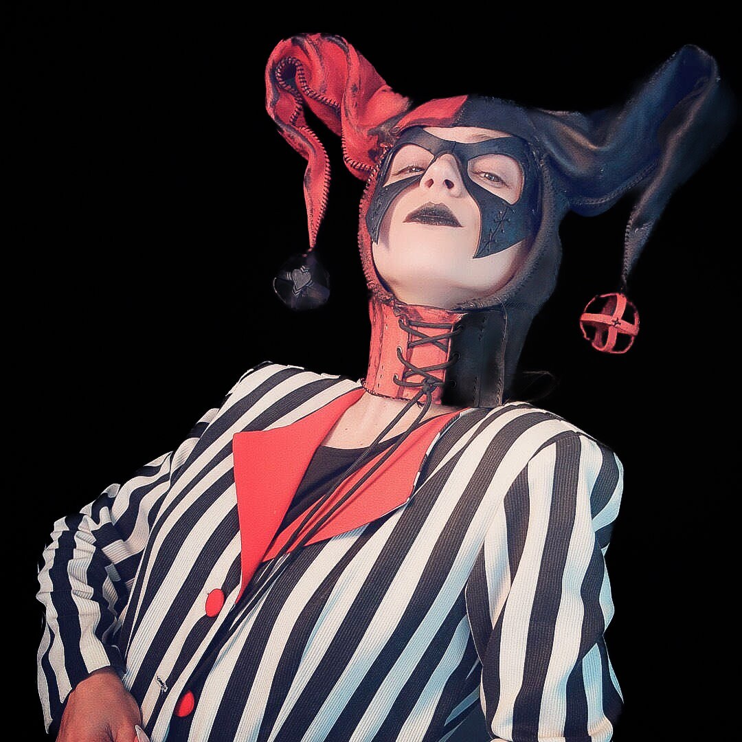 Jester Helmet Genuine Leather Mask in Red and Black Rockwell Masks