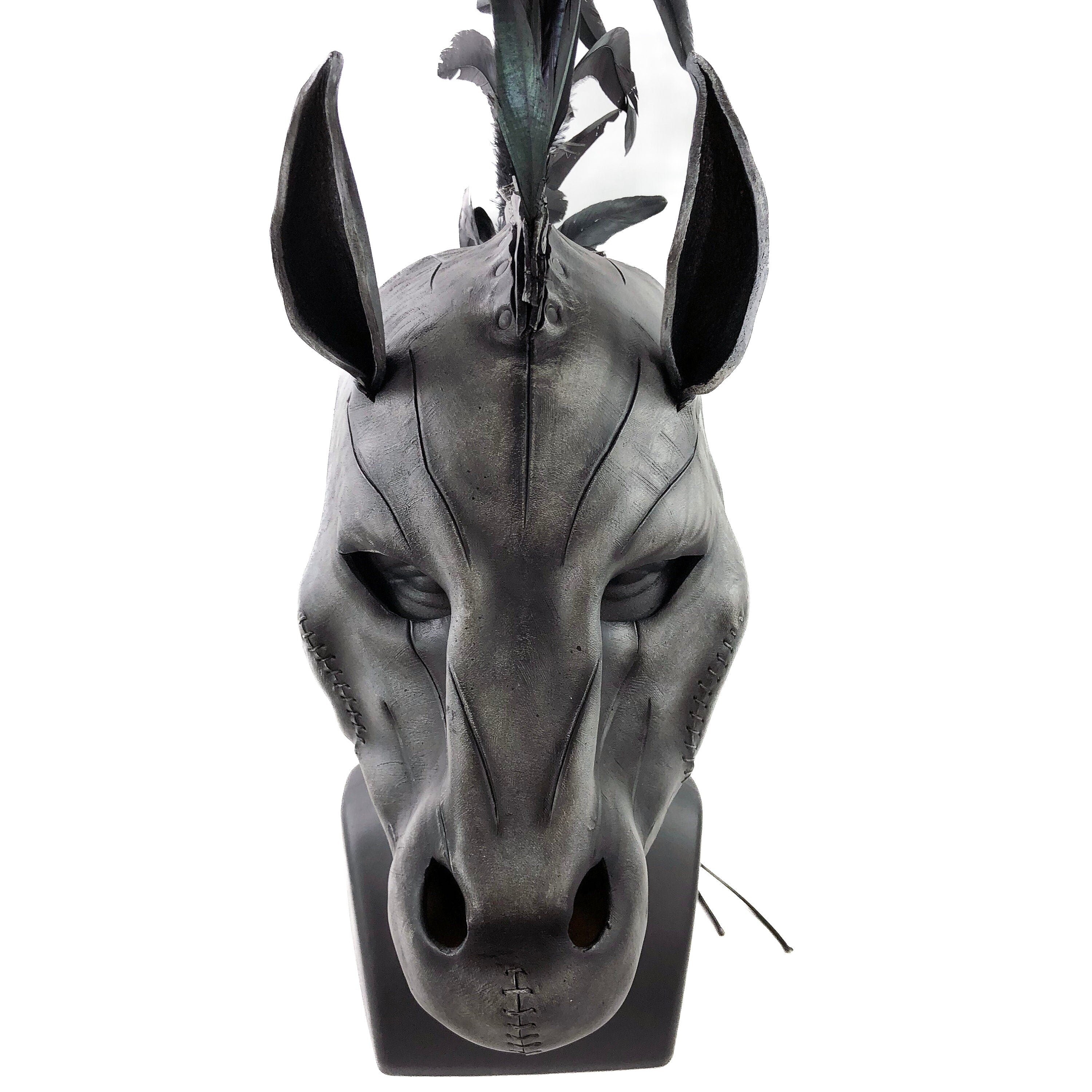 Flying Horse Handmade Genuine Leather Mask with Feathers Rockwell Masks