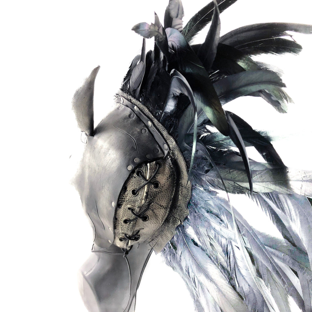 Flying Horse Handmade Genuine Leather Mask with Feathers Rockwell Masks