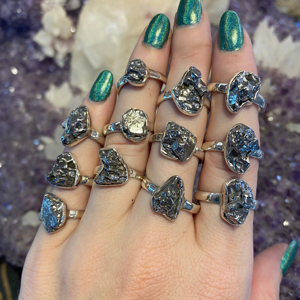 Meteorite in Sterling Silver Ring | Campo del Cielo Curious Muse Crystals