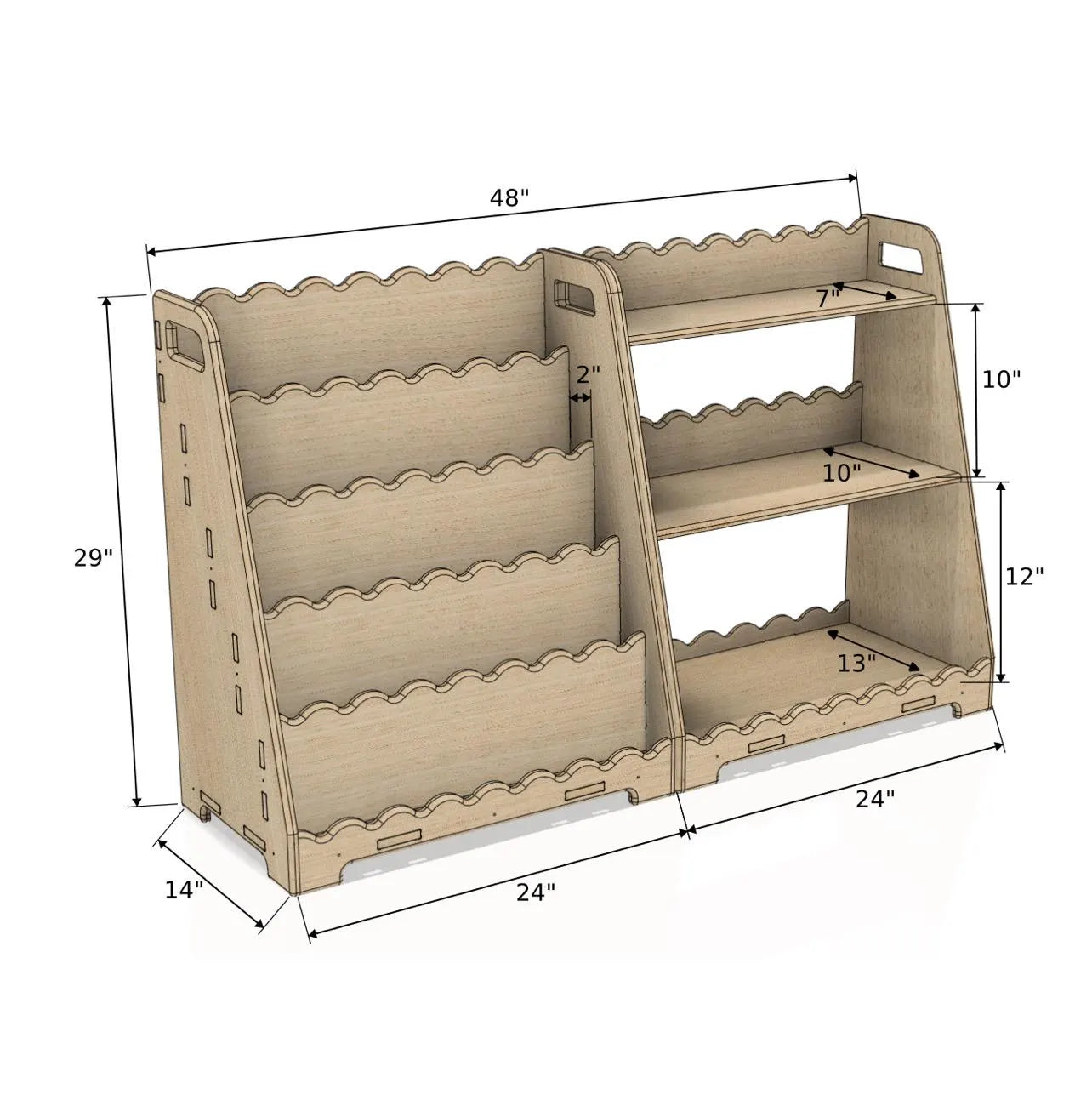 LORI SCALLOPED- Bookshelf + Toy Shelf Set Bush Acres