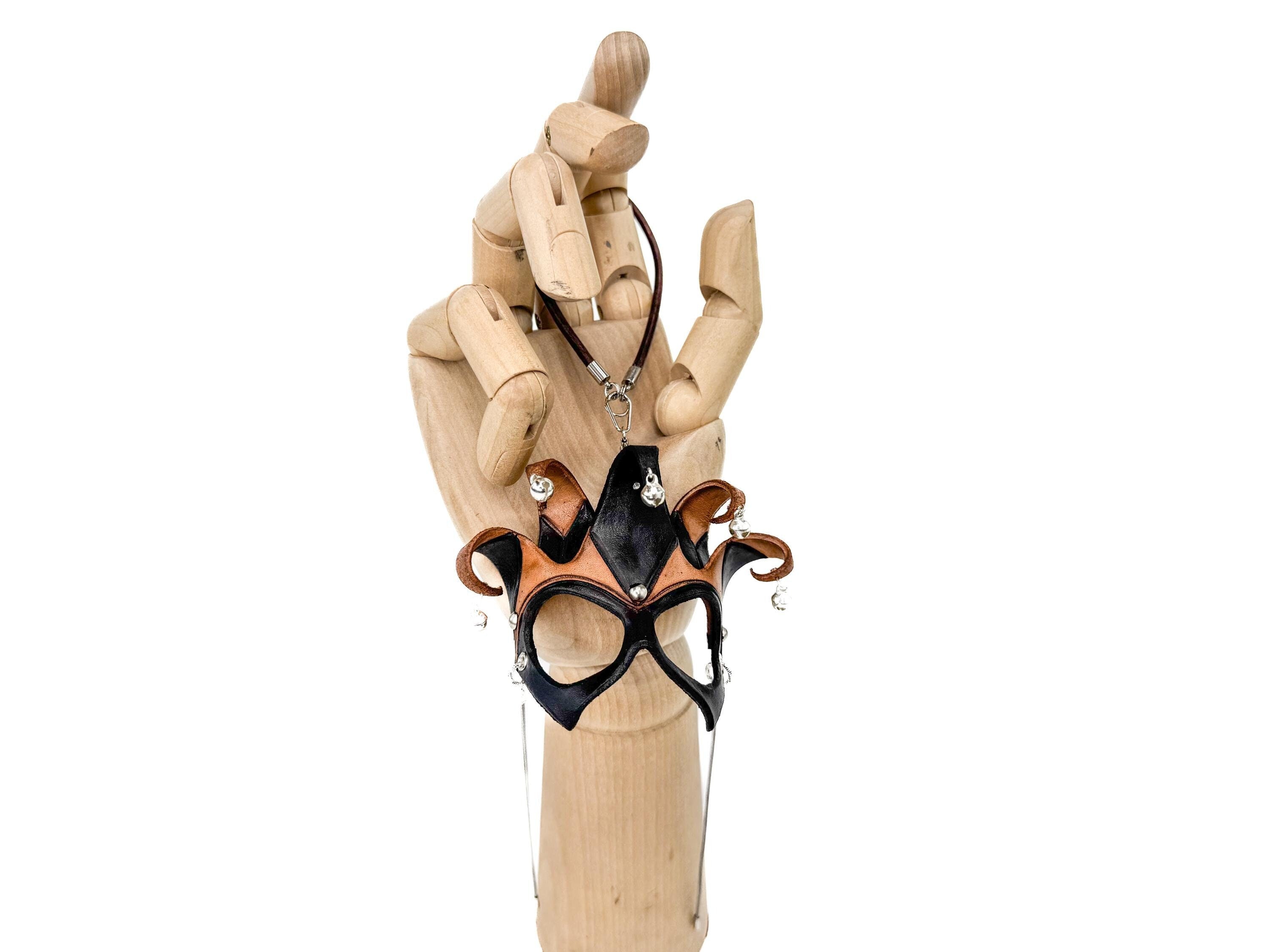 Court Jester - 5 Point Leather Mini Mask – Handcrafted Charm for Rearview Mirrors, Handbags, Lanyards, Party Favors & More Rockwell Masks