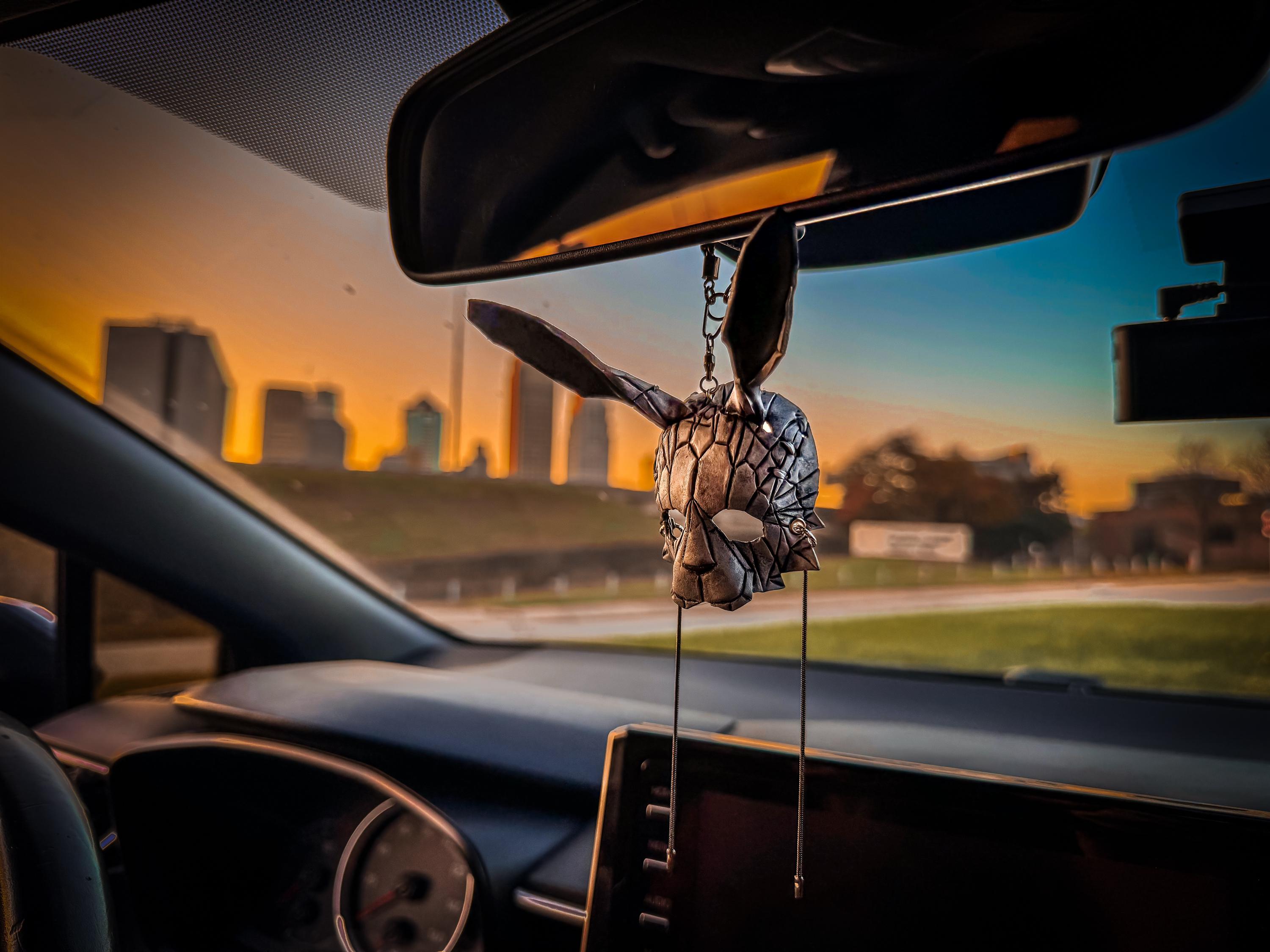 Geometric Bunny Leather Mini Mask – Handcrafted Charm for Rearview Mirrors, Handbags, Lanyards, Party Favors & More Rockwell Masks