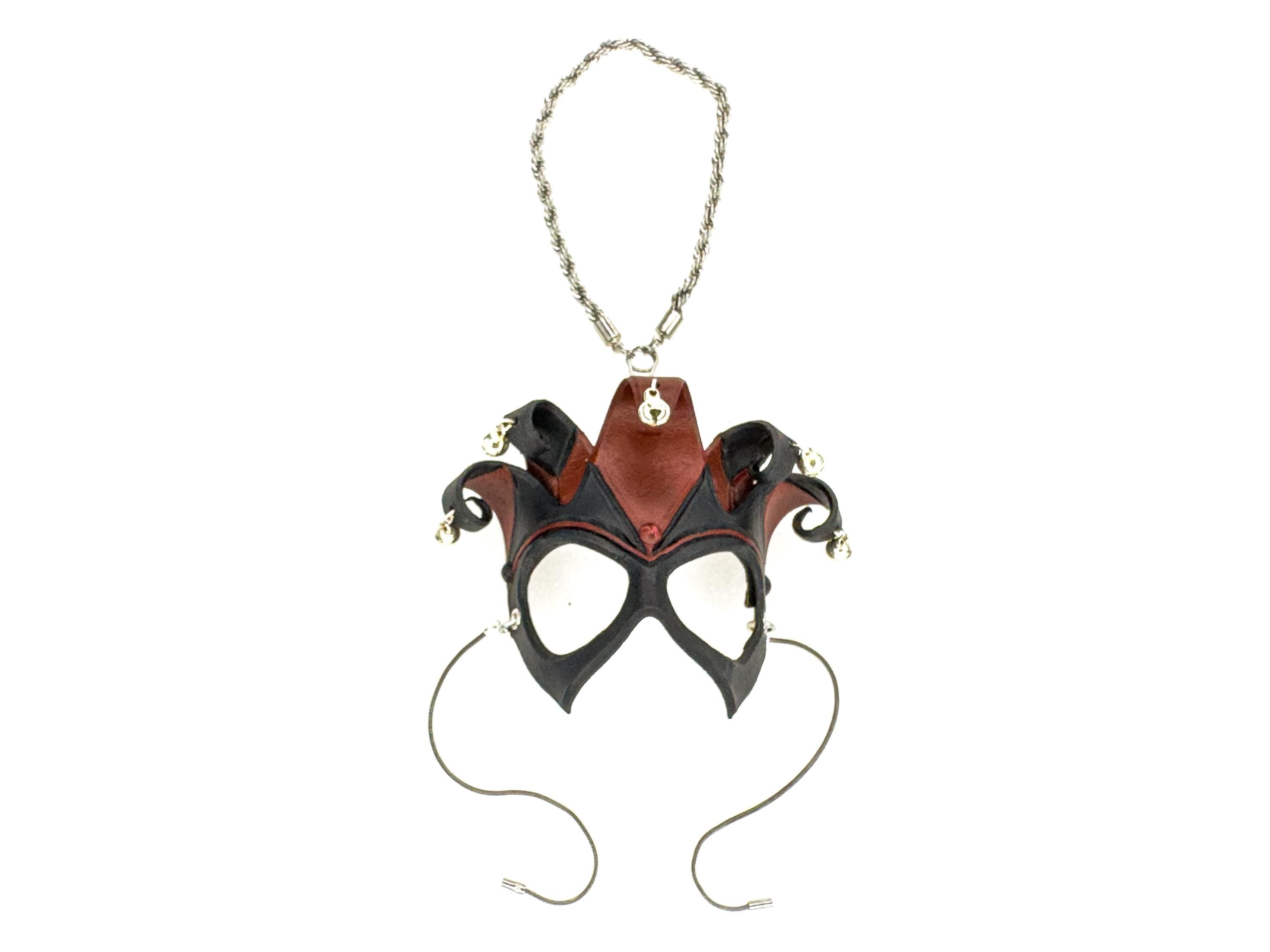 Court Jester - 5 Point Leather Mini Mask – Handcrafted Charm for Rearview Mirrors, Handbags, Lanyards, Party Favors & More Rockwell Masks