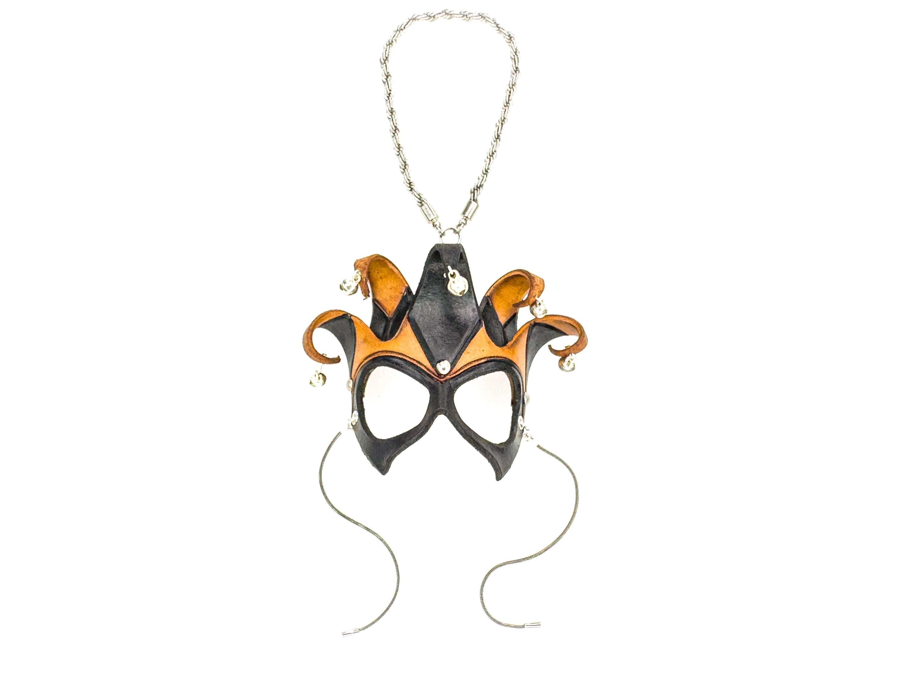 Court Jester - 5 Point Leather Mini Mask – Handcrafted Charm for Rearview Mirrors, Handbags, Lanyards, Party Favors & More Rockwell Masks
