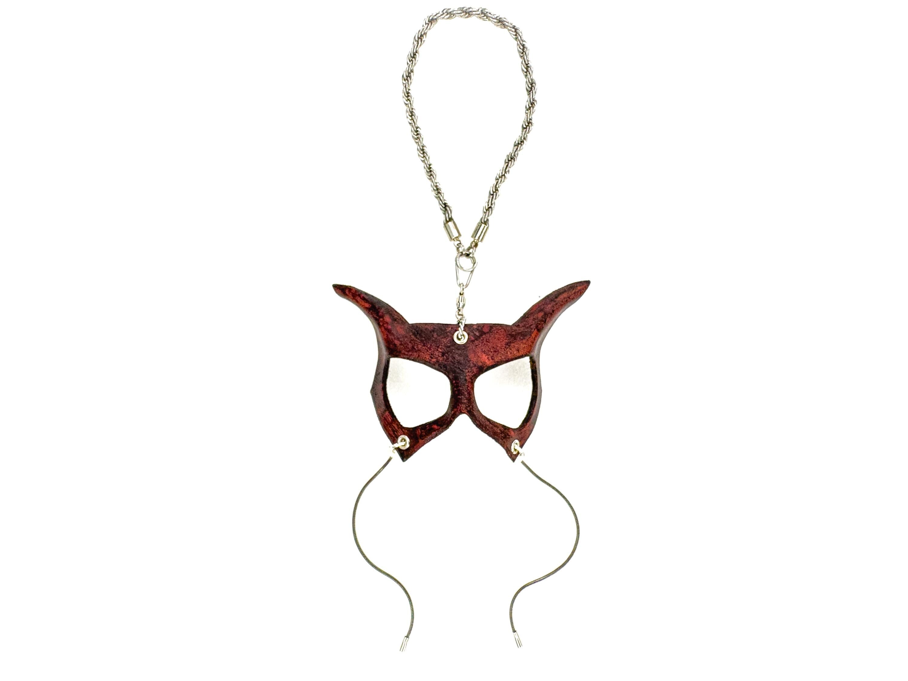 Curious Cat Leather Mini Mask – Handcrafted Charm for Rearview Mirrors, Handbags, Lanyards, Party Favors & More Rockwell Masks
