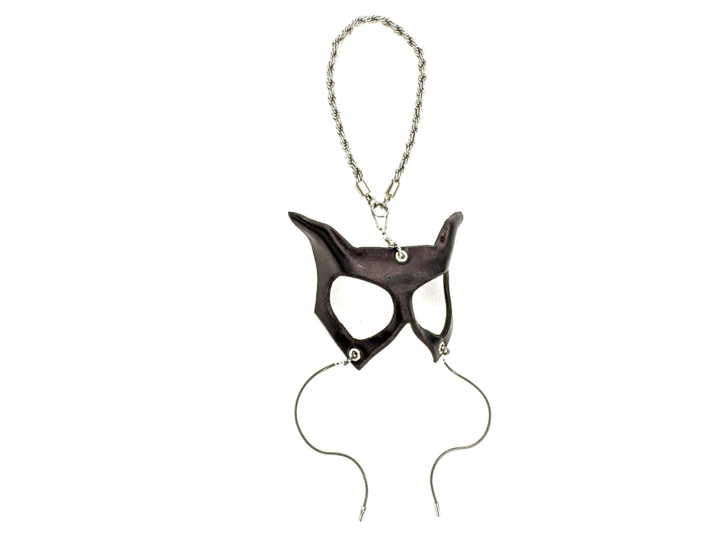 Curious Cat Leather Mini Mask – Handcrafted Charm for Rearview Mirrors, Handbags, Lanyards, Party Favors & More Rockwell Masks