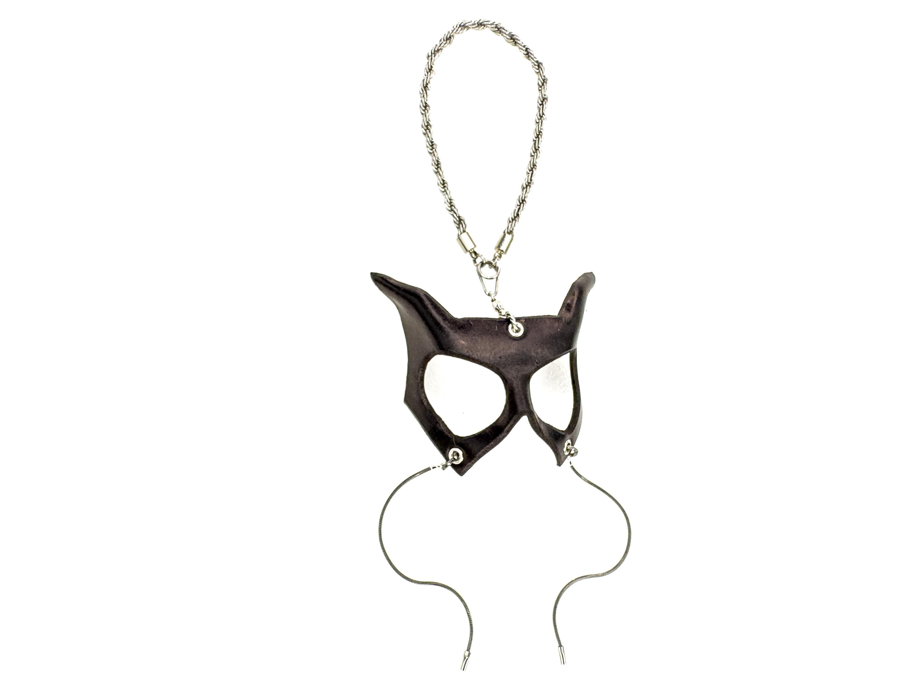 Curious Cat Leather Mini Mask – Handcrafted Charm for Rearview Mirrors, Handbags, Lanyards, Party Favors & More Rockwell Masks