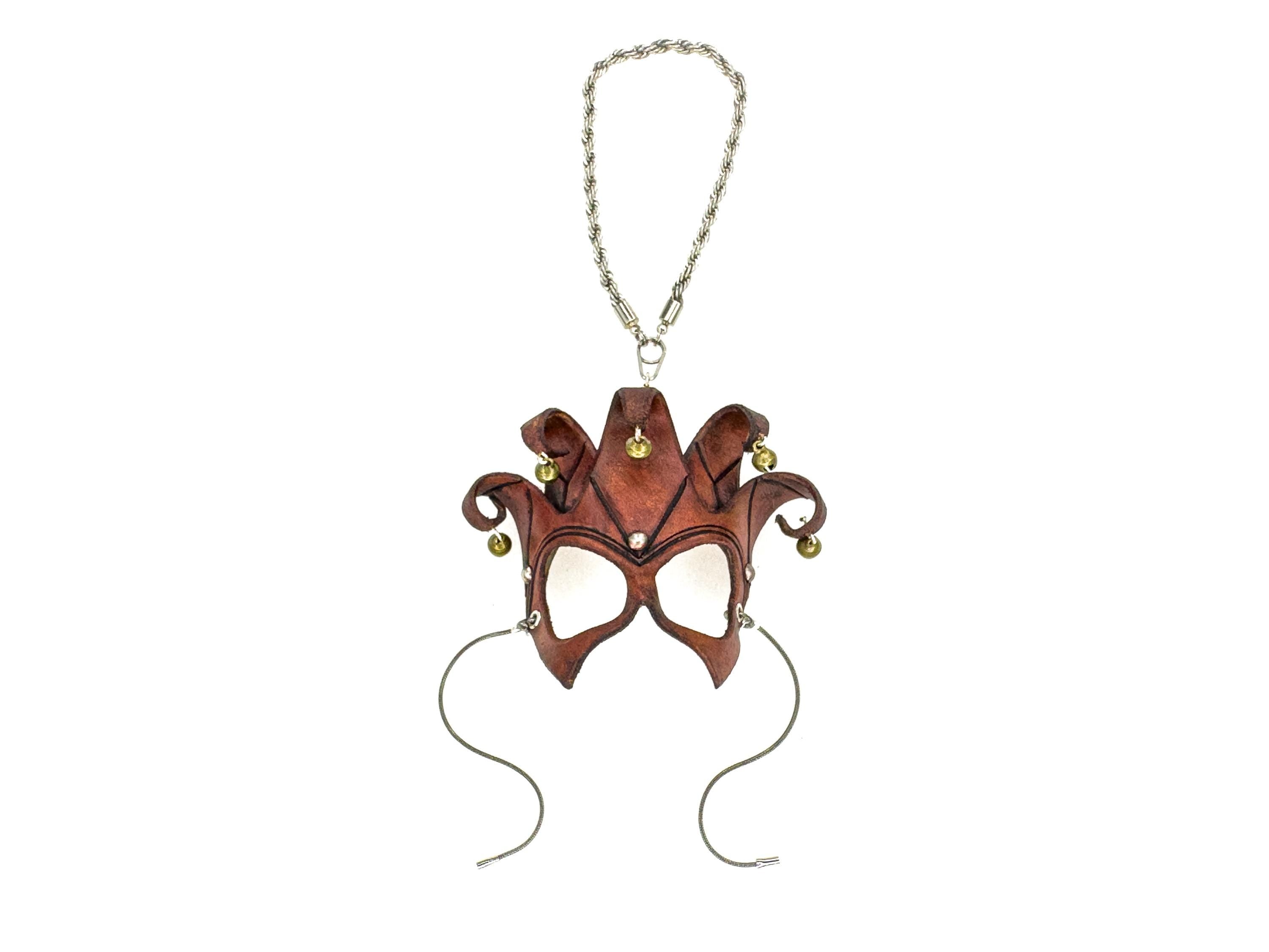 Court Jester - 5 Point Leather Mini Mask – Handcrafted Charm for Rearview Mirrors, Handbags, Lanyards, Party Favors & More Rockwell Masks