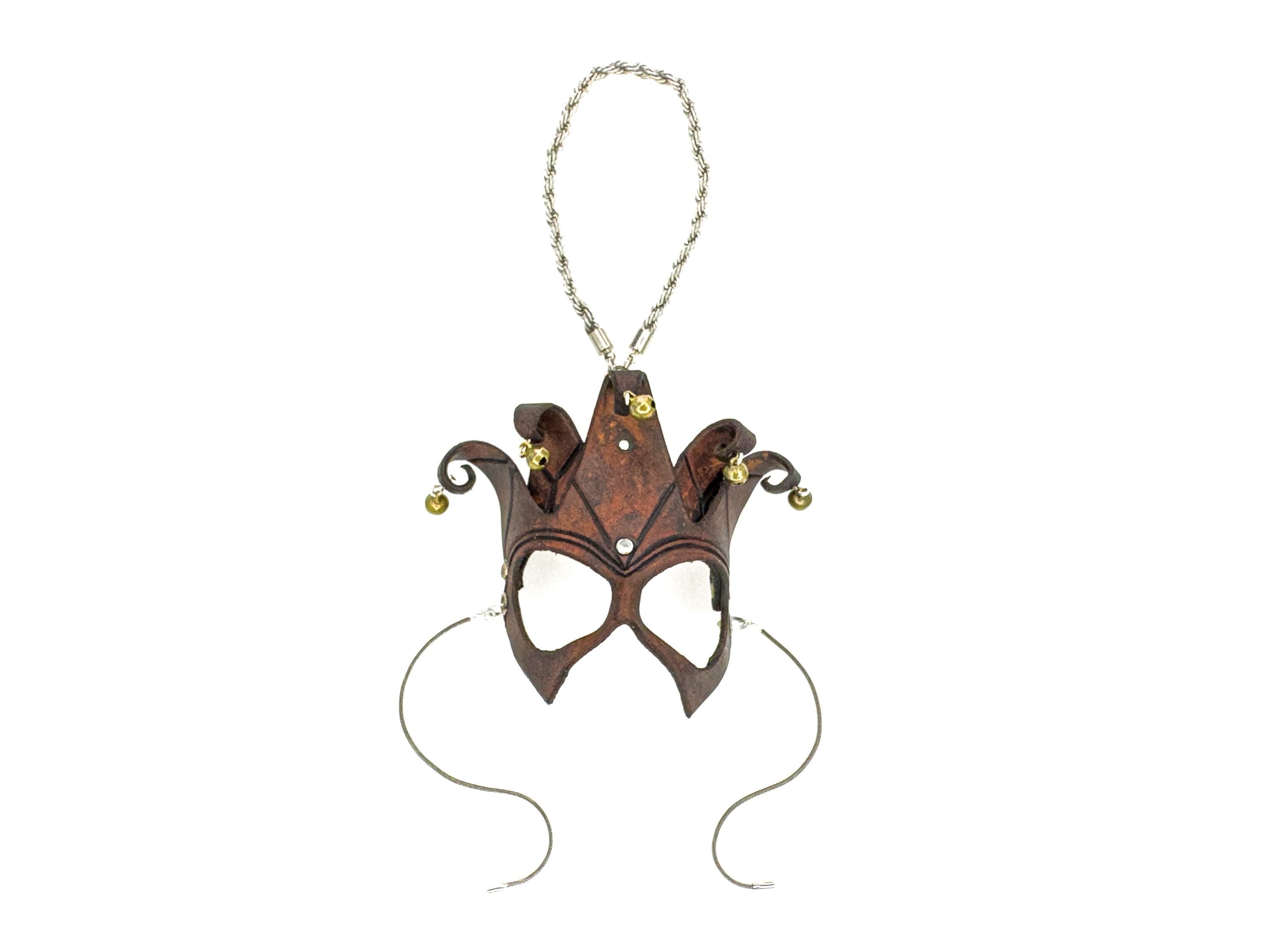Court Jester - 5 Point Leather Mini Mask – Handcrafted Charm for Rearview Mirrors, Handbags, Lanyards, Party Favors & More Rockwell Masks
