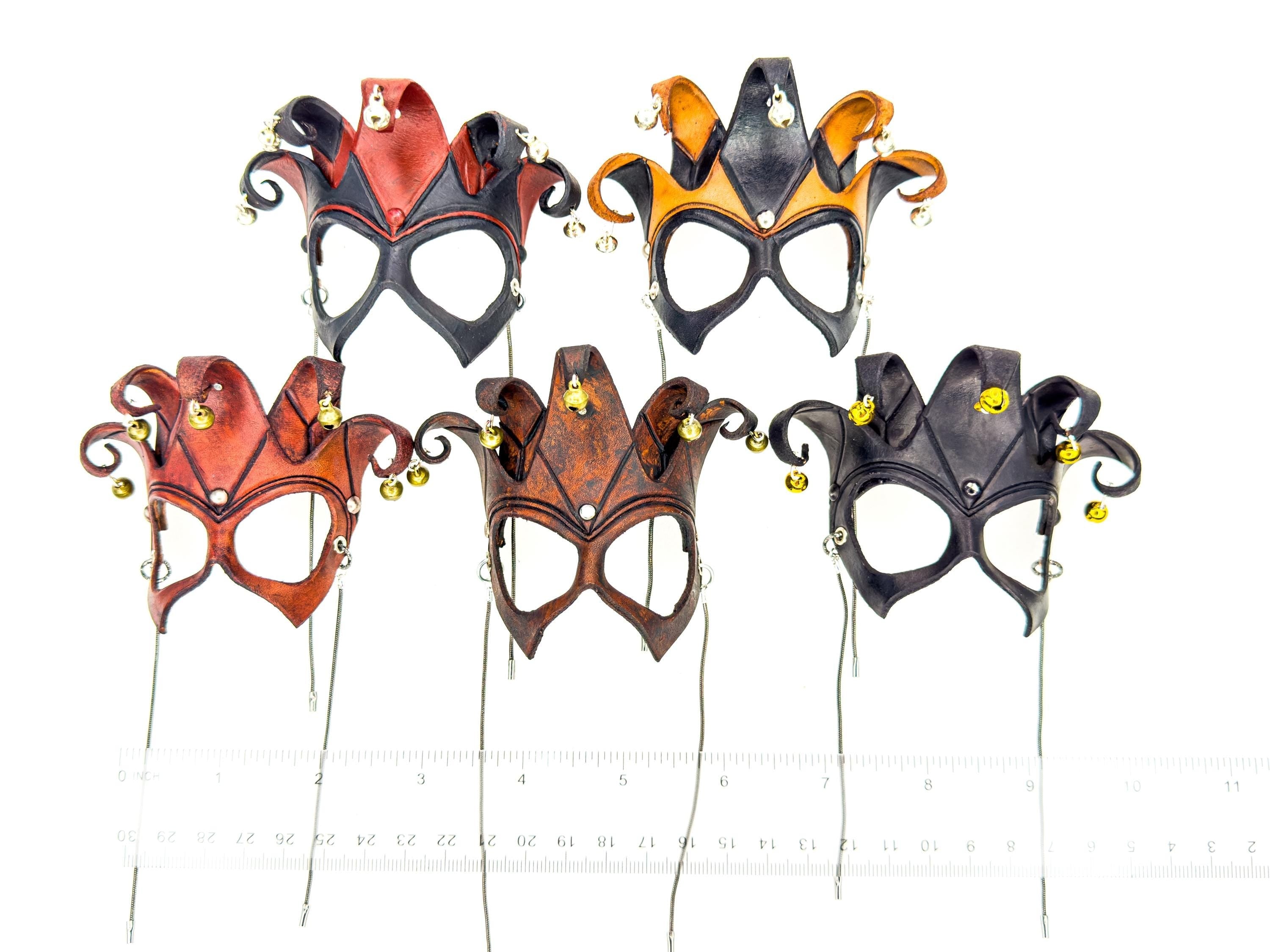 Court Jester - 5 Point Leather Mini Mask – Handcrafted Charm for Rearview Mirrors, Handbags, Lanyards, Party Favors & More Rockwell Masks