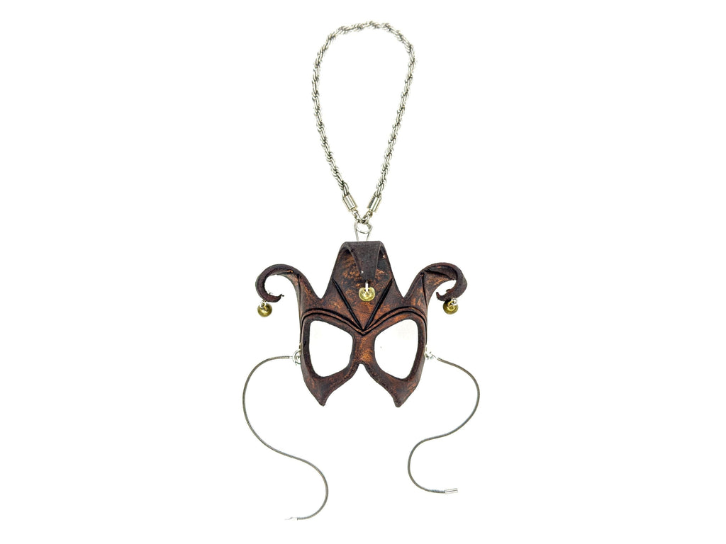 Court Jester - 3 Point Leather Mini Mask – Handcrafted Charm for Rearview Mirrors, Handbags, Lanyards, Party Favors & More Rockwell Masks
