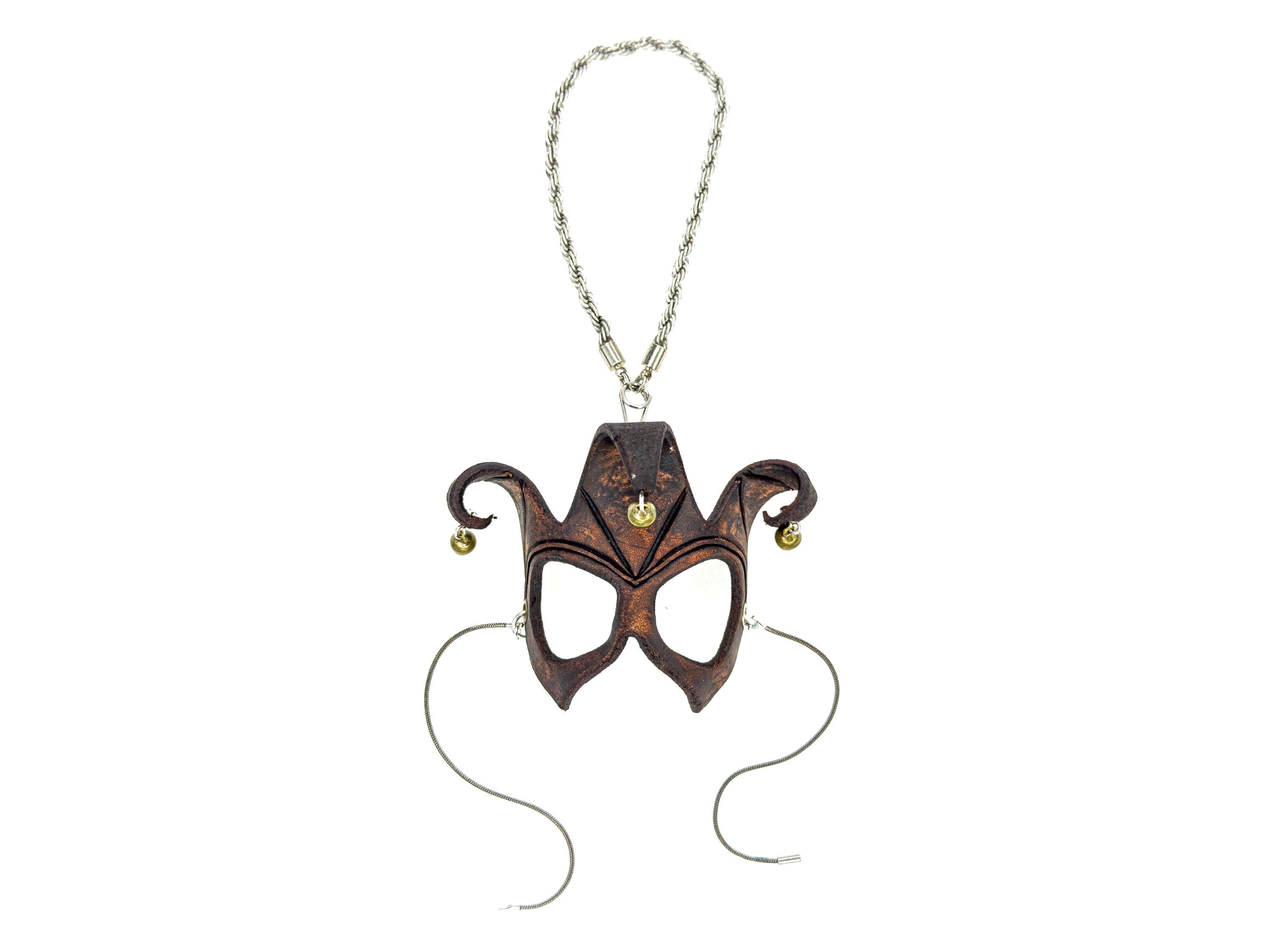 Court Jester - 3 Point Leather Mini Mask – Handcrafted Charm for Rearview Mirrors, Handbags, Lanyards, Party Favors & More Rockwell Masks