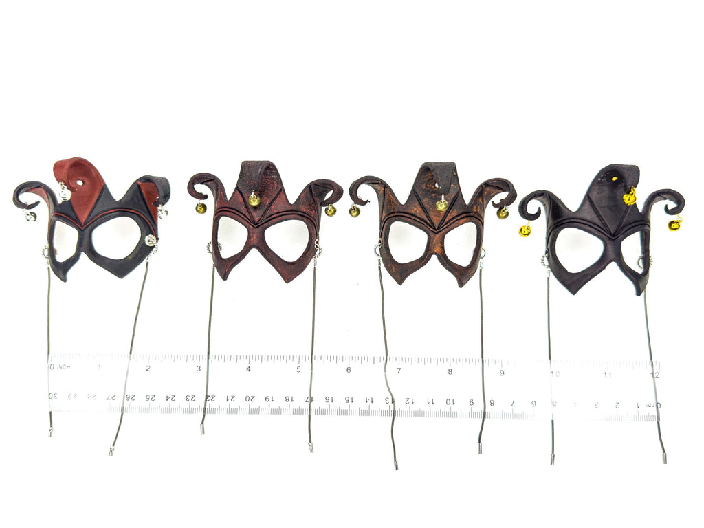 Court Jester - 3 Point Leather Mini Mask – Handcrafted Charm for Rearview Mirrors, Handbags, Lanyards, Party Favors & More Rockwell Masks