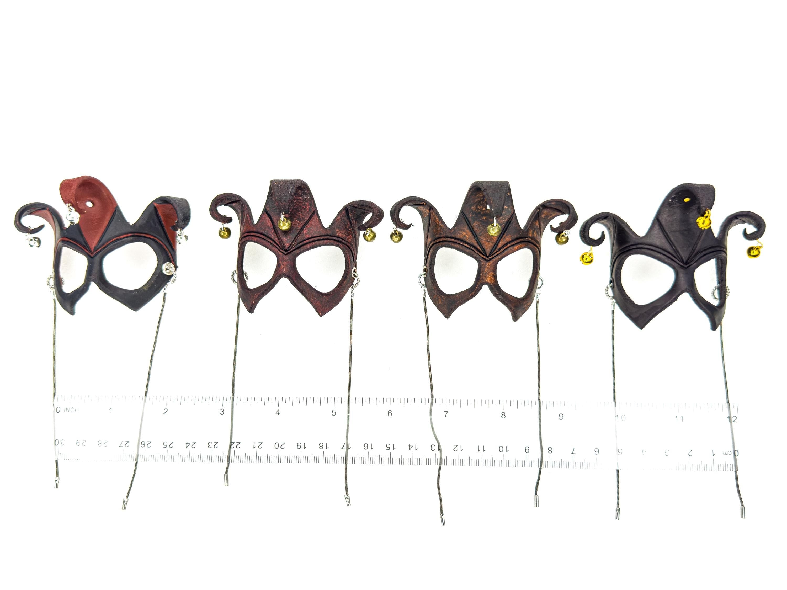 Court Jester - 3 Point Leather Mini Mask – Handcrafted Charm for Rearview Mirrors, Handbags, Lanyards, Party Favors & More Rockwell Masks