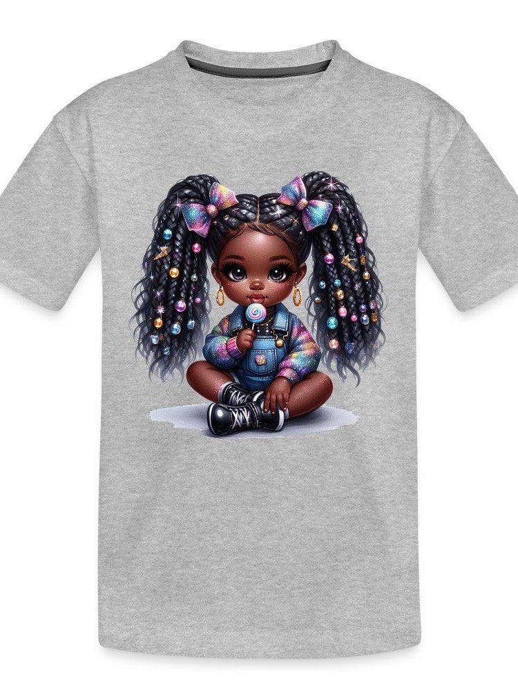 African American Toddler Girls Pretty Bows and Beads Organic Short Sleeve T-Shirt NicholesGifts