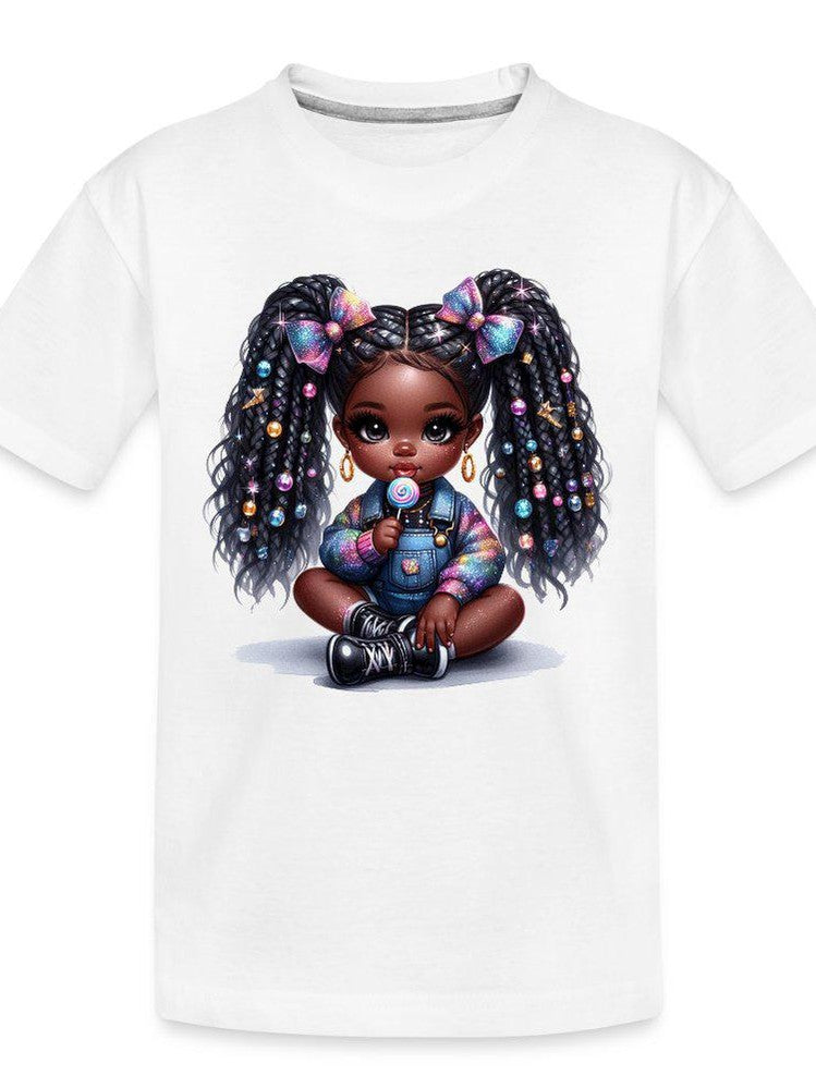 African American Toddler Girls Pretty Bows and Beads Organic Short Sleeve T-Shirt NicholesGifts