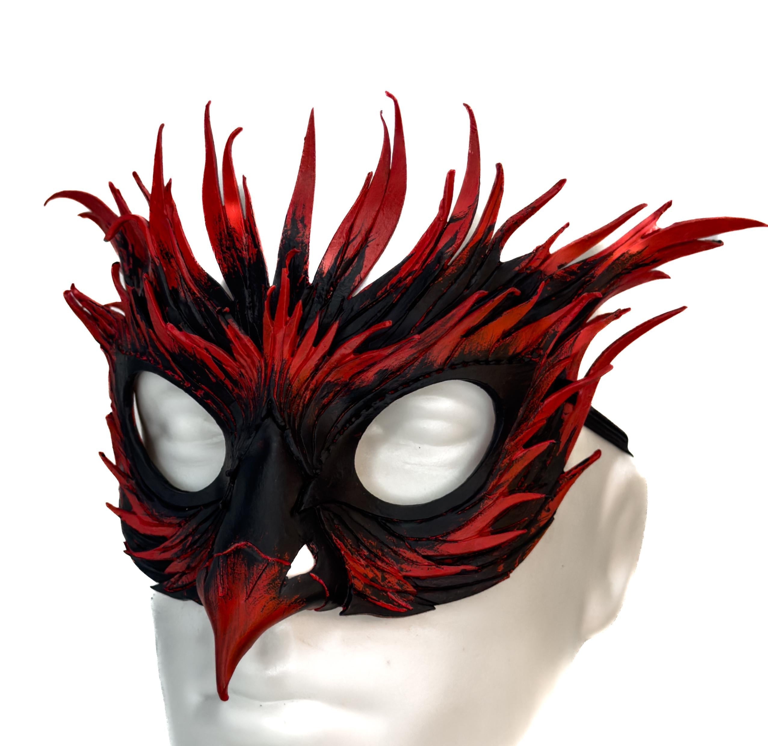 Layered Red Phoenix Handmade Genuine Leather Mask Rockwell Masks