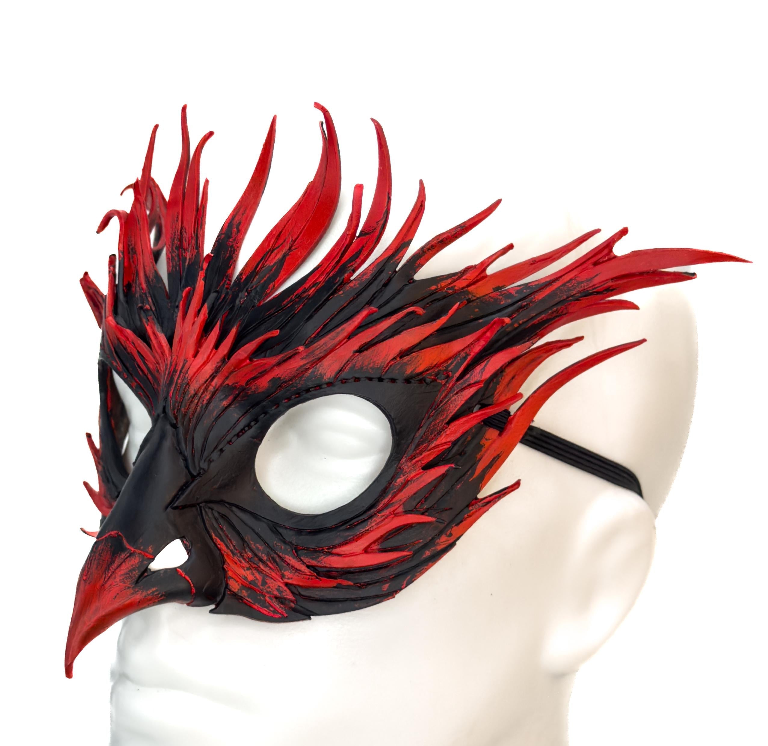 Layered Red Phoenix Handmade Genuine Leather Mask Rockwell Masks