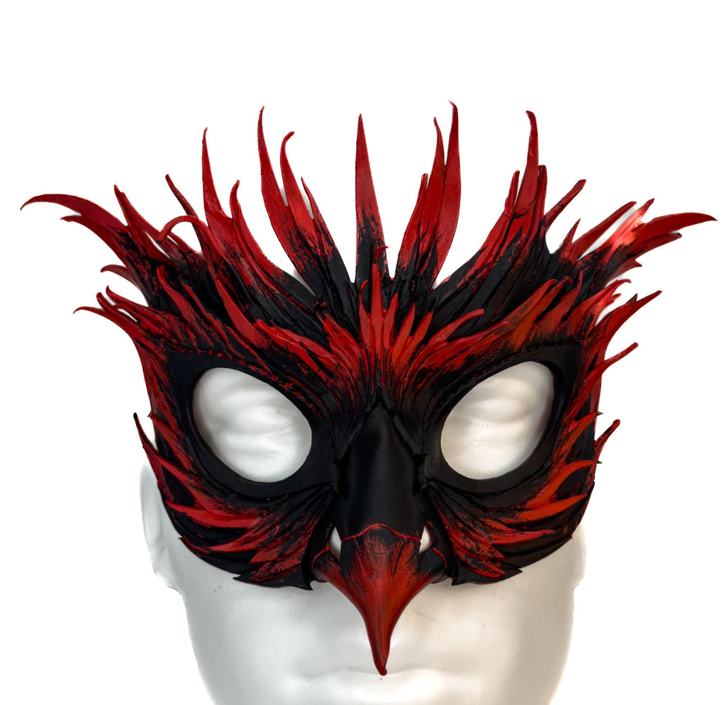 Layered Red Phoenix Handmade Genuine Leather Mask Rockwell Masks