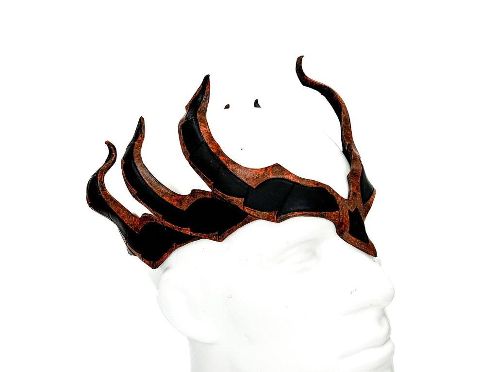 Rust Colored Masquerade Crown of Handmade Genuine Leather in  Green and Black Rockwell Masks