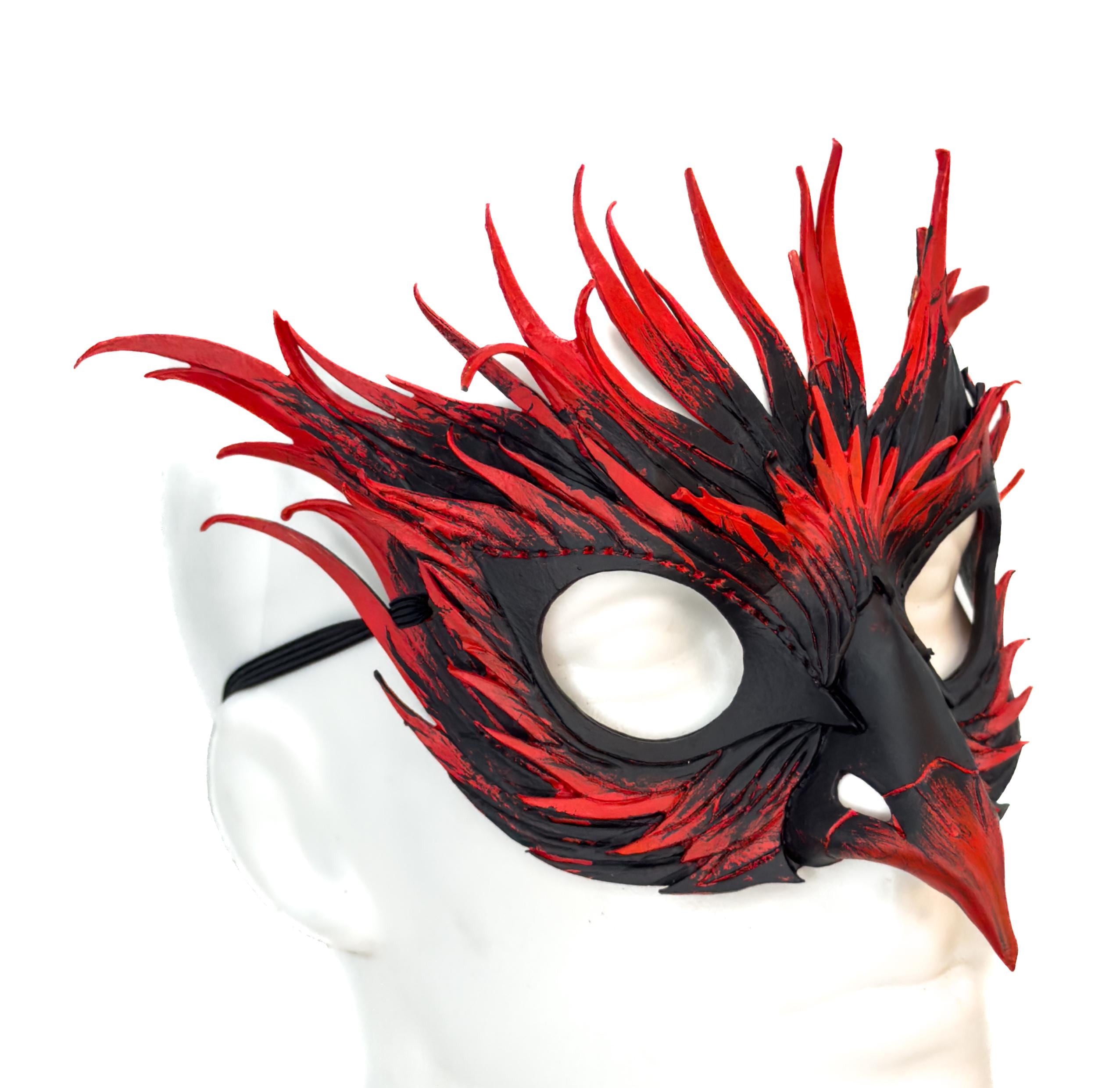 Layered Red Phoenix Handmade Genuine Leather Mask Rockwell Masks