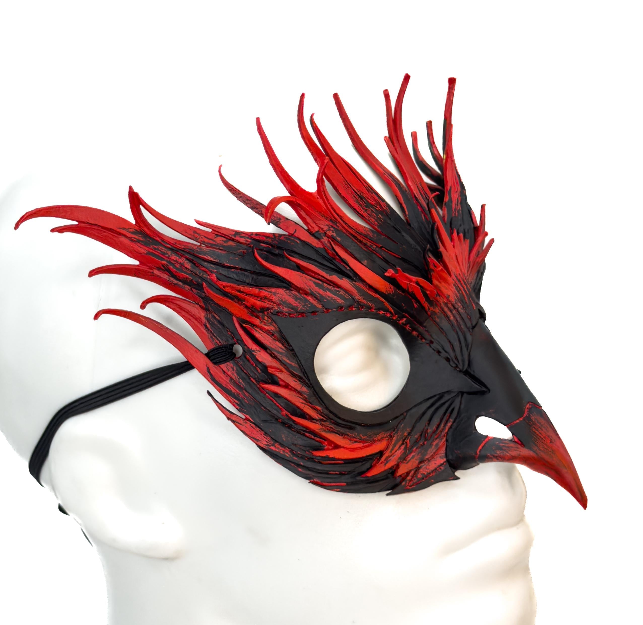Layered Red Phoenix Handmade Genuine Leather Mask Rockwell Masks