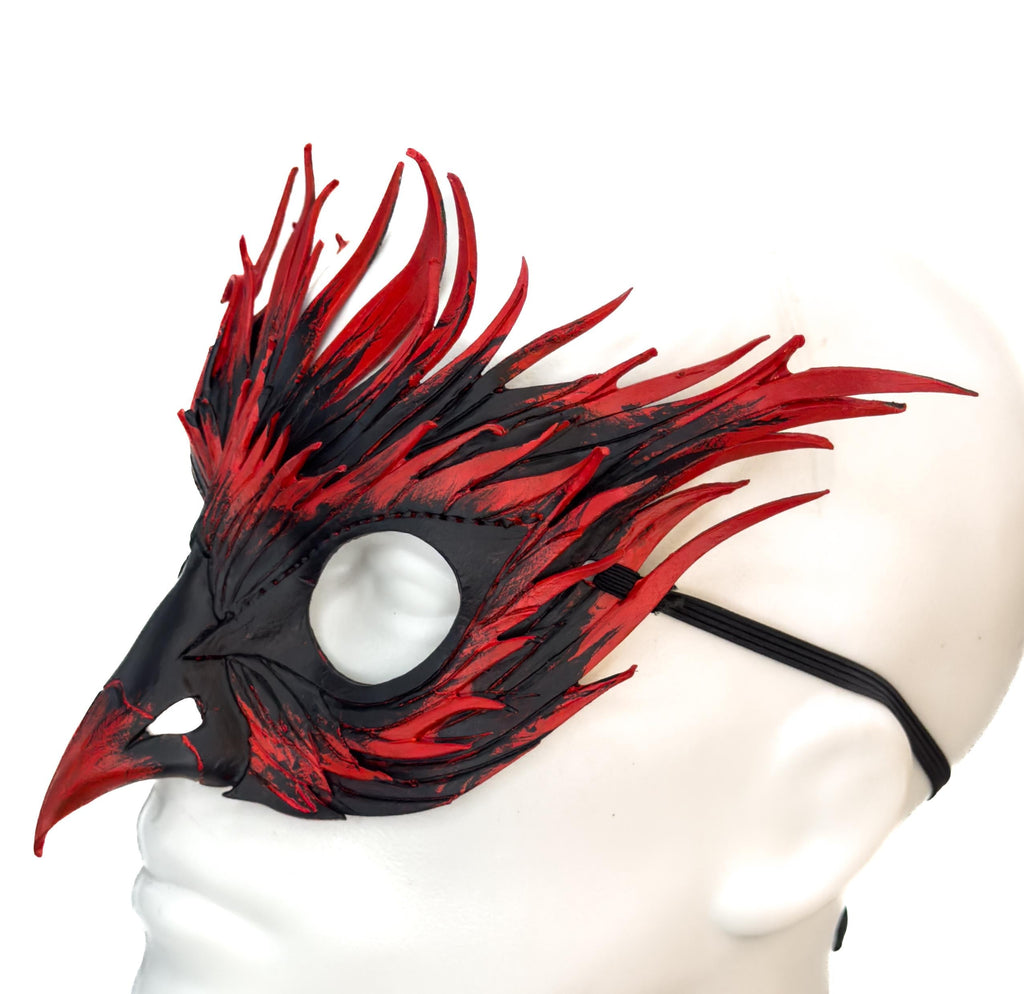 Layered Red Phoenix Handmade Genuine Leather Mask Rockwell Masks