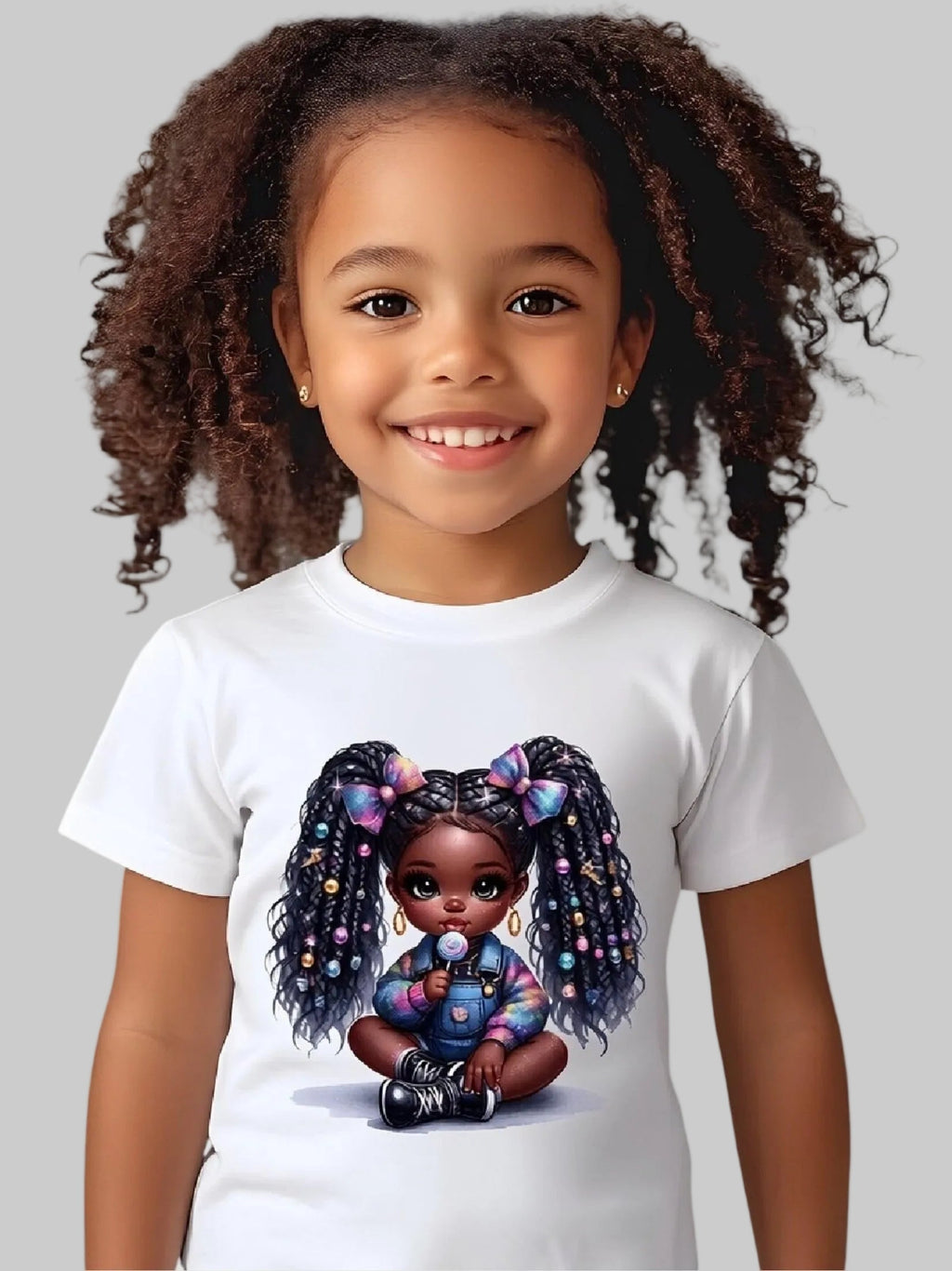 African American Toddler Girls Pretty Bows and Beads Organic Short Sleeve T-Shirt NicholesGifts