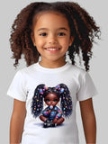 African American Toddler Girls Pretty Bows and Beads Organic Short Sleeve T-Shirt NicholesGifts