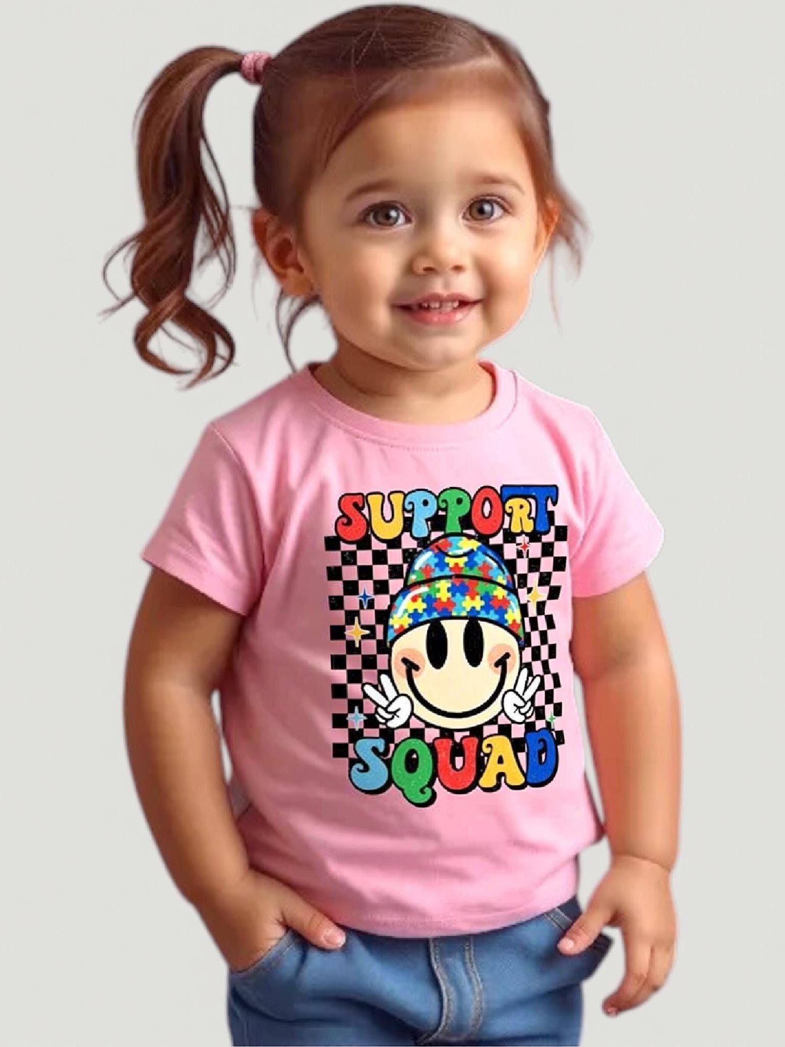Toddler Girls Support Squad Autism Short Sleeve T-Shirt NicholesGifts