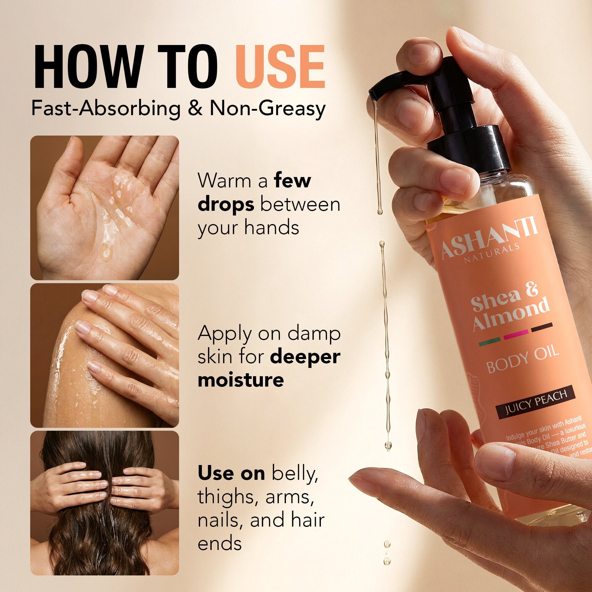 Shea & Almond Body Oil - Juicy Peach AshantiNaturals
