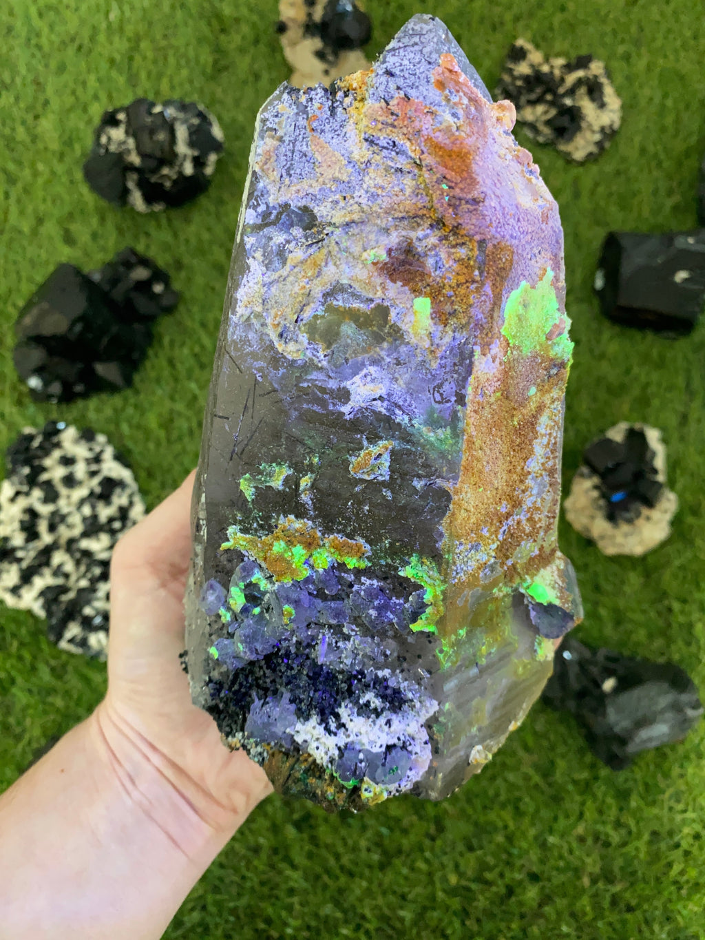 Quartz with Fluorite, Tourmaline and Hyalite Opal from Madagascar | High Grade Collector Mineral Curious Muse Crystals