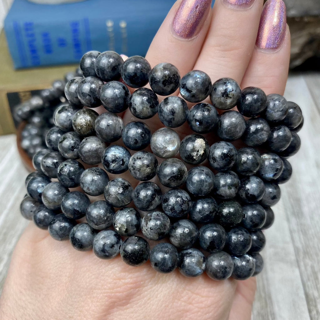 Larvikite 8mm Round Bead Crystal Bracelet Curious Muse Crystals