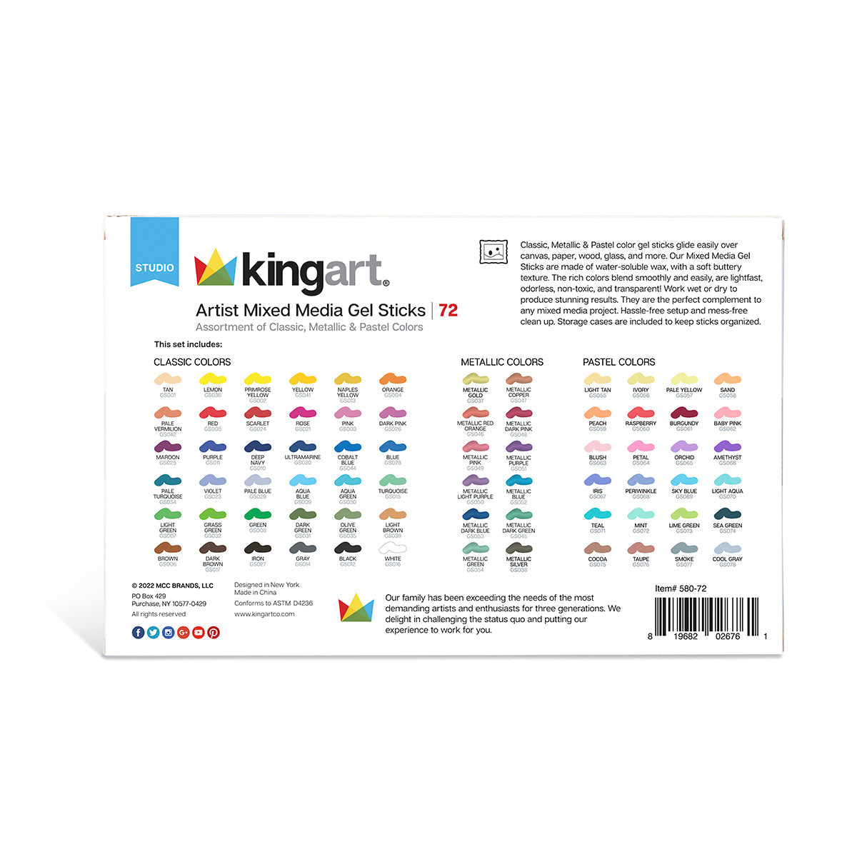 Gel Stick Crayons 72 Colors KINGART