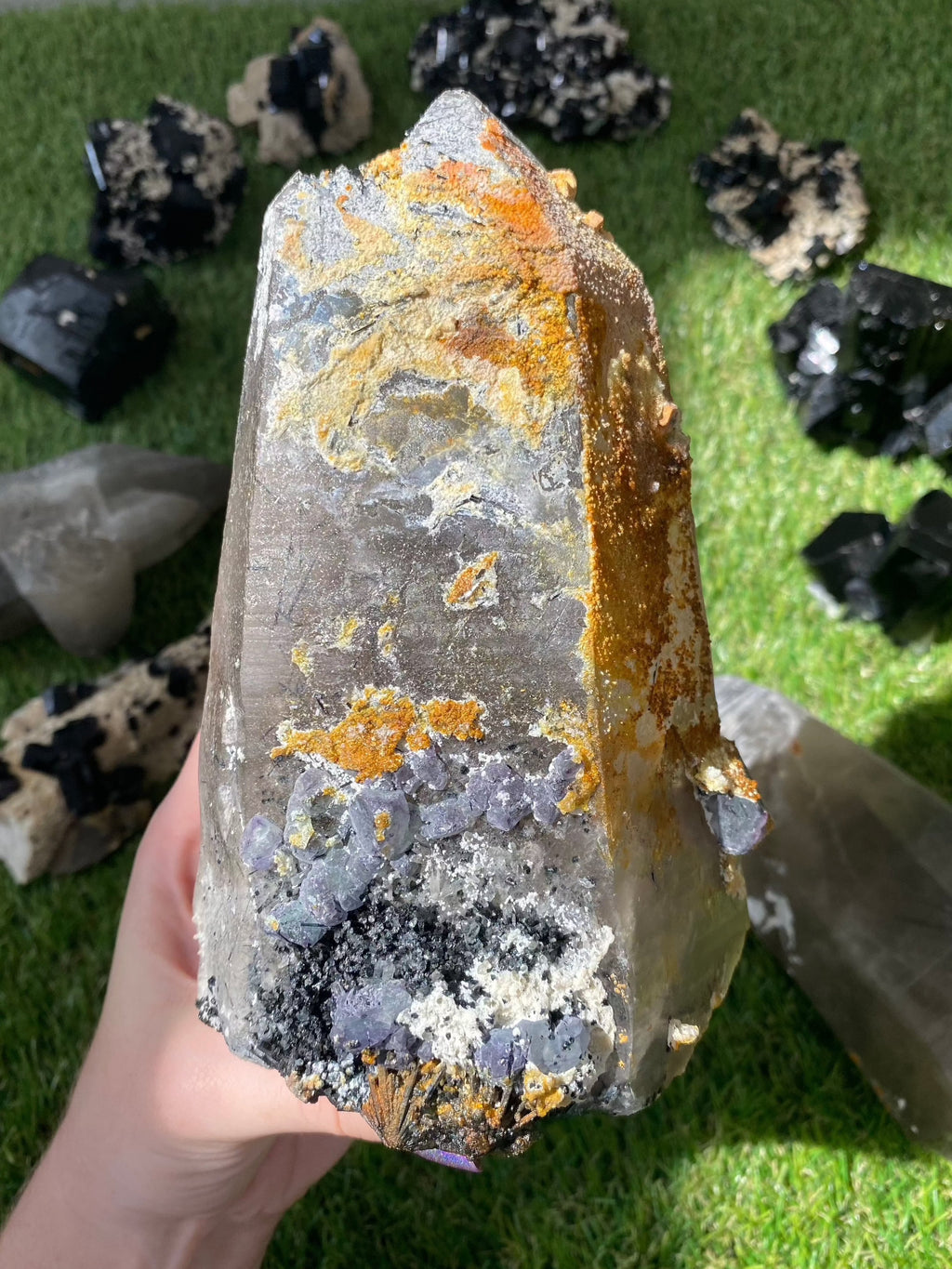 Quartz with Fluorite, Tourmaline and Hyalite Opal from Madagascar | High Grade Collector Mineral Curious Muse Crystals