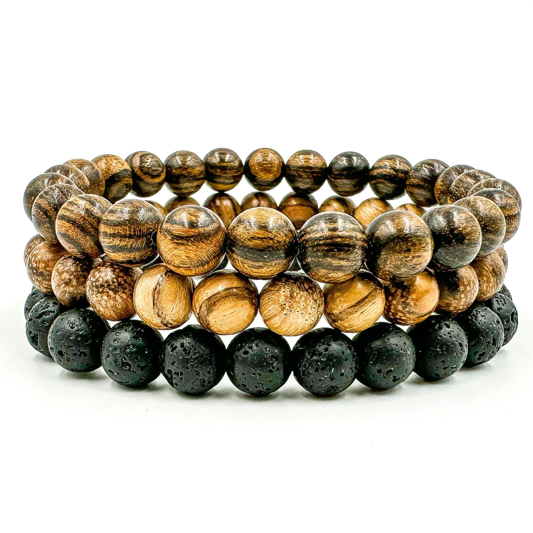 Premium 3 Pack Beaded Bracelet Stack - Sandalwood & Lava Rock Everwood Original