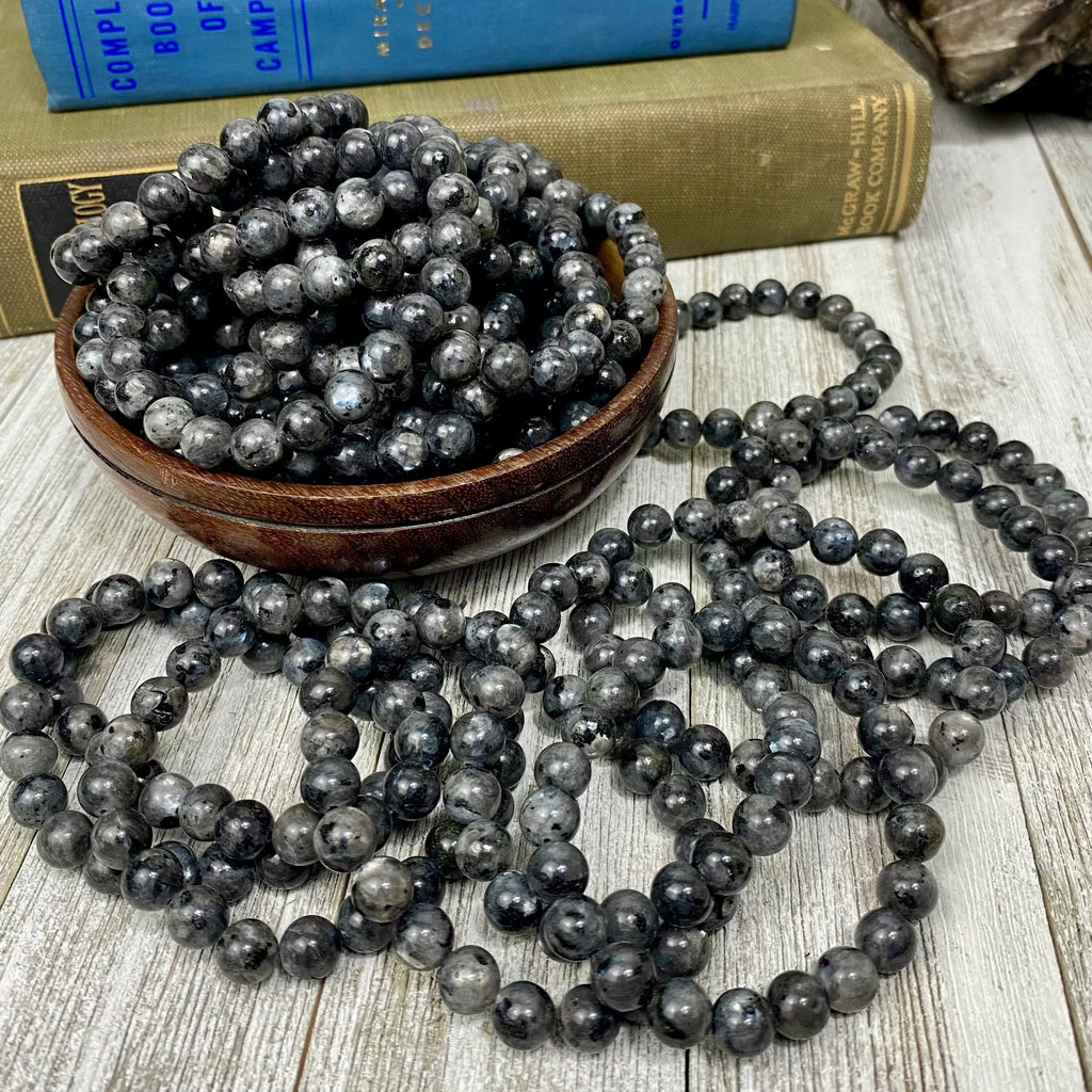 Larvikite 8mm Round Bead Crystal Bracelet Curious Muse Crystals
