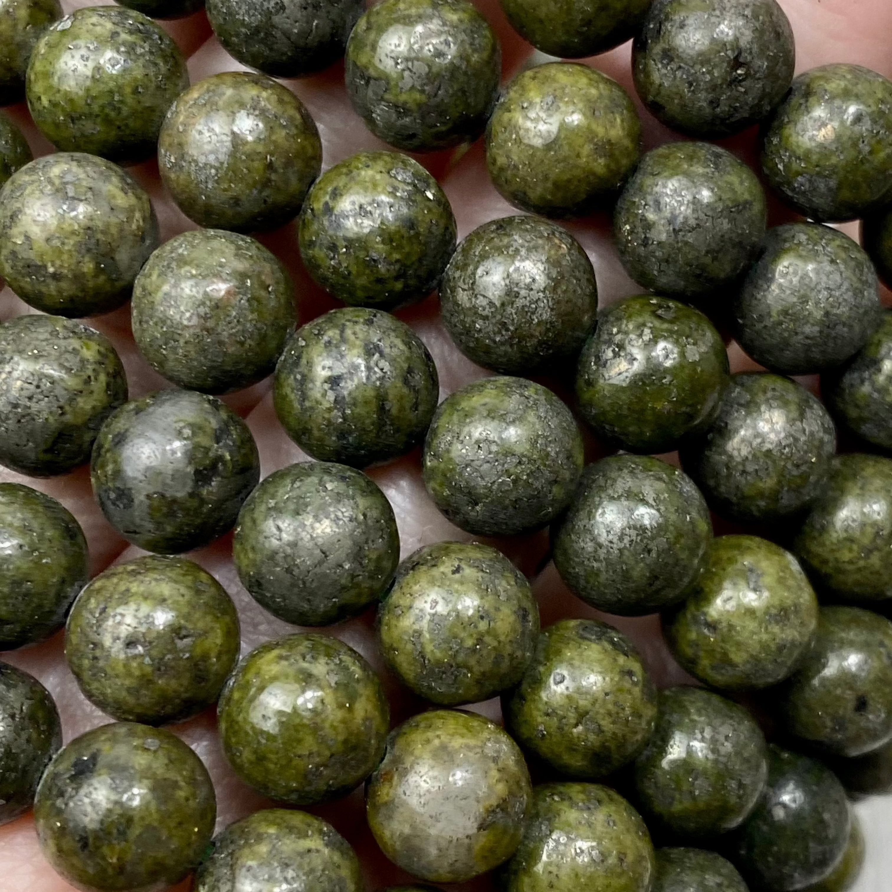 Epidote with Pyrite 8mm Round Bead Crystal Bracelet Curious Muse Crystals