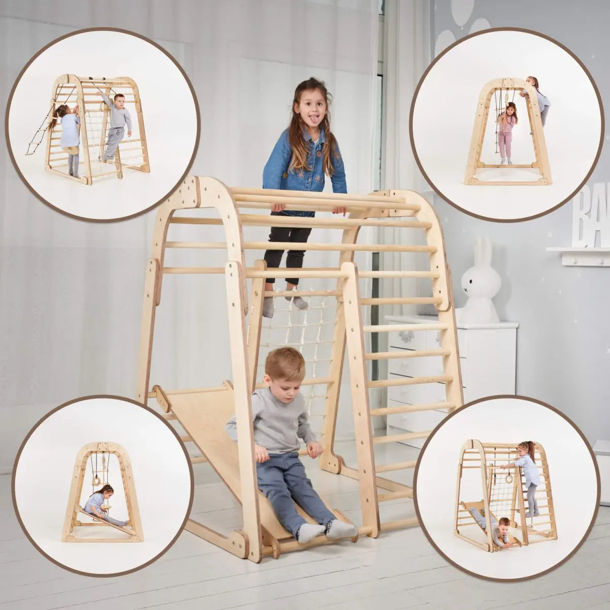 Indoor Wooden Playground for Children - 6in1 Playground + Swings Set + Slide Board Goodevas B2B