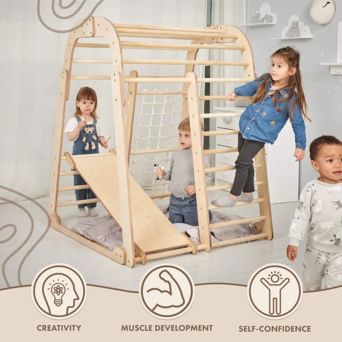 Indoor Wooden Playground for Children - 6in1 Playground + Swings Set + Slide Board Goodevas B2B