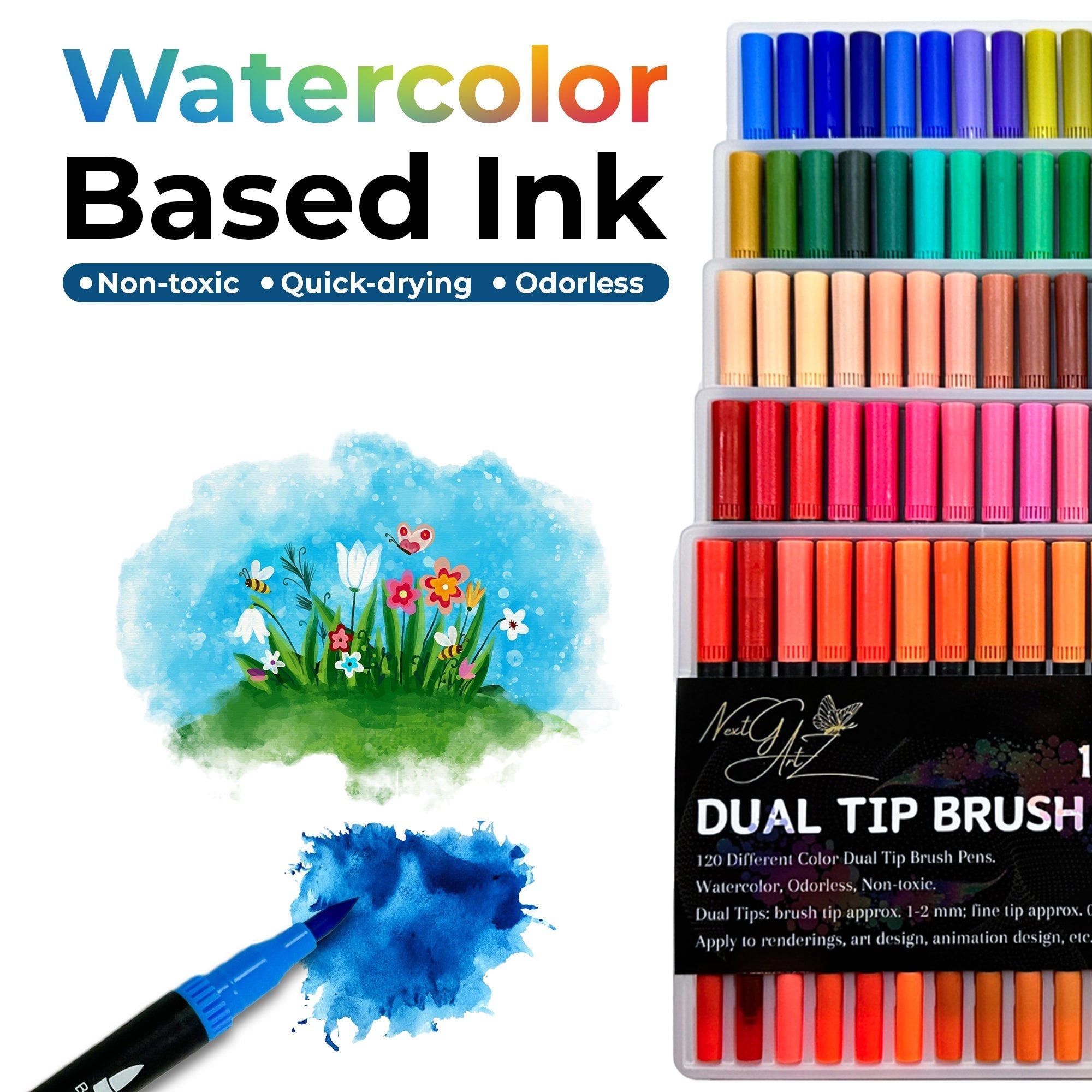 NextG Artz – Dual Tip Brush Art Marker Pens, 120 Unique Bright Colors NextG Ideaz