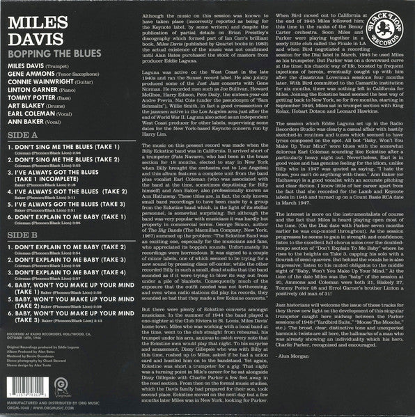 Miles Davis - Bopping The Blues (180 GRAM VINYL) | Mint (M) Mint (M) Love Vinyl Records