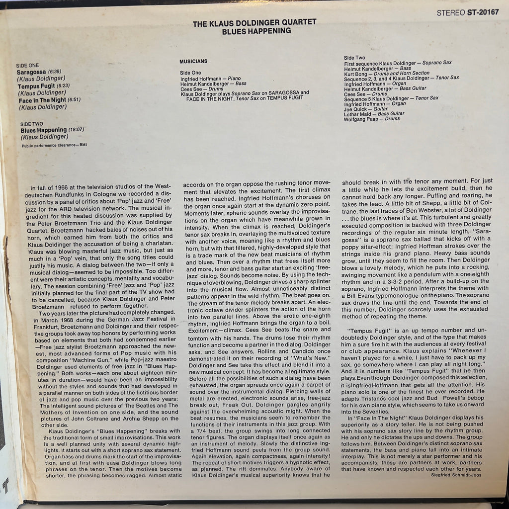 Klaus Doldinger Quartett - Blues Happening | Excellent (EX) Very Good Plus (VG+) Love Vinyl Records