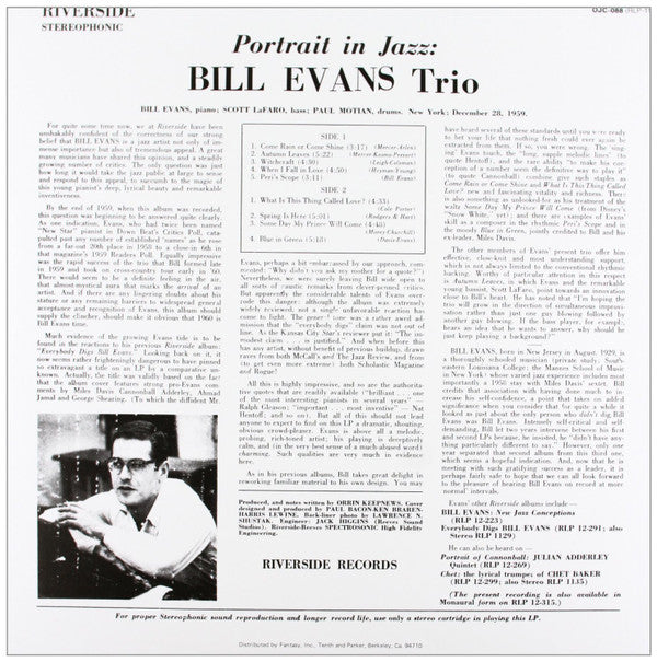 The Bill Evans Trio - Portrait In Jazz (VINYL) | Mint (M) Mint (M) Love Vinyl Records