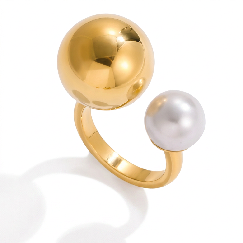 Worthy Gold Pearl Sphere Ring Boho Brown