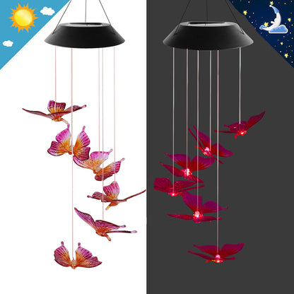 Solar Powered LED Wind Chime Light Hanging Color-Changing Yard Garden Butterfly Lamp Decor